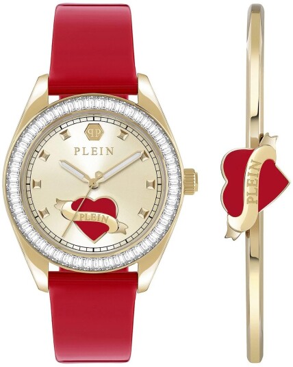 Philipp Plein Dameklokke PW2BA0825 Valentine Gull/Lær Ø38 mm
