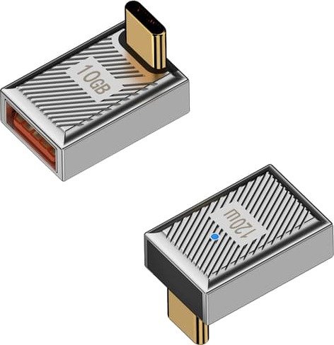 USB A Hunn til USB-C Hann Adapter, Rett Vinkel, 120W med Indikatorlys, Aluminiumlegering