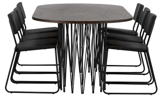 Venture Design Stone oval & Kenth spisegruppe Svart/mokka 6 stoler & bord 220 x 100 cm