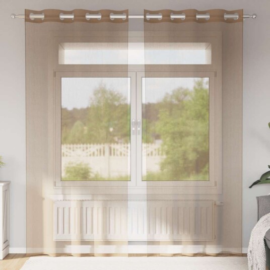 Voilegardiner med grommets 2 stk lysebrune 8721158551443