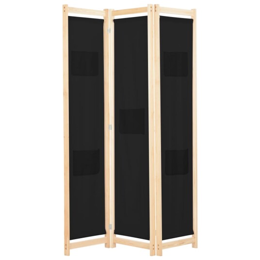 vidaXL Romdeler 3 paneler svart 120x170x4 cm stoff