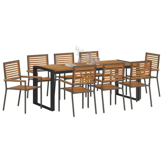 9-delt Hagemøblet Set Grå Poly Rattan Akacia 9-delt Hagemøblet Set Grå Poly Rattan Akacia