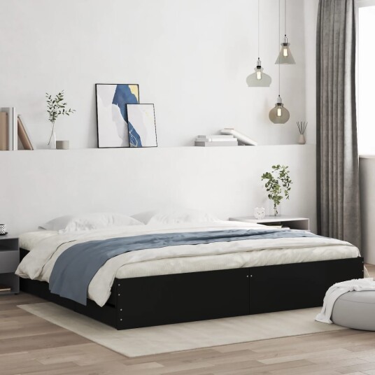 vidaXL Sengeramme med skuffer svart 200x200 cm konstruert tre 8721012244634