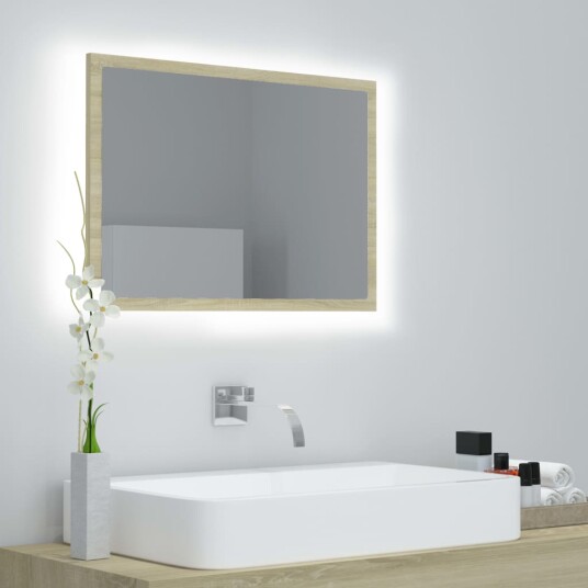 vidaXL LED Baderomsspeil 60x8,5x37 cm sponplate sonoma eik