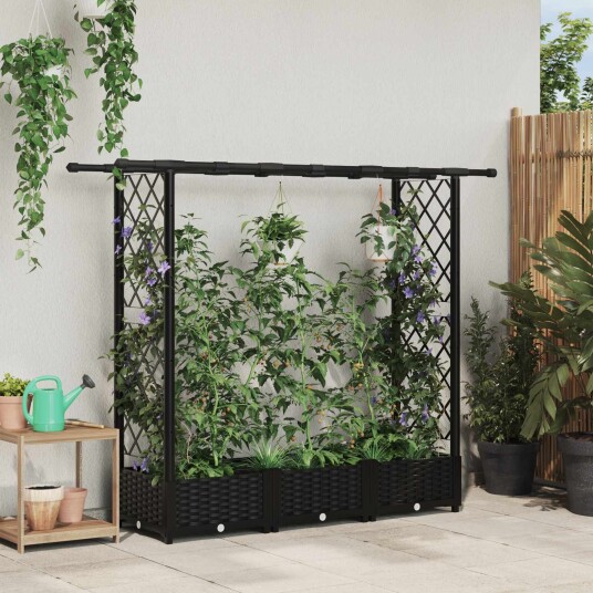 vidaXL Hevet Bed med Trellis og Tak Svart 164 x 40 x 121 cm PP