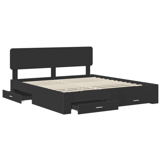 Sengestamme med hodegjerde Svart 200 x 200 cm Konstruert tre