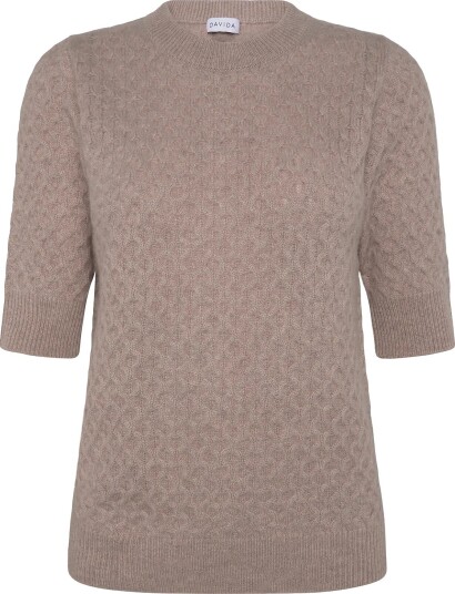 Davida Cashmere Boxy T Shirt Diamond Knit   SAND   XL