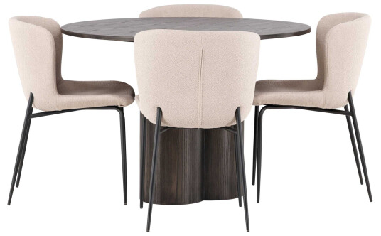 Venture Design Olivia & Modesto spisegruppe Beige/mokka 4 stoler & bord 110 cm