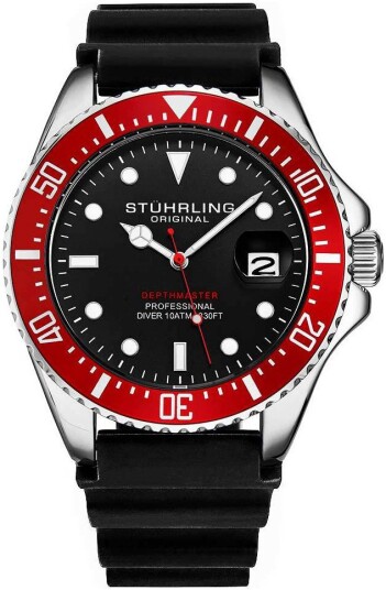 Stührling Original Herreklokke 3950R.3 Depthmaster Sort/Gummi Ø42 mm