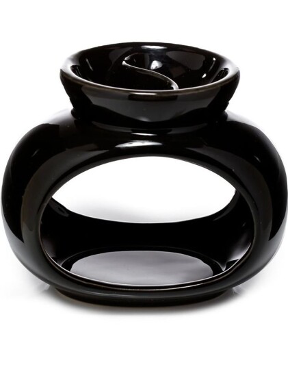 Keramisk Svart Oval Aromalampe med To delt Oljeskål 13,5 cm