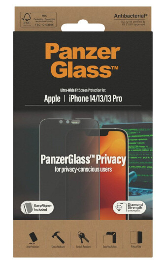 PanzerGlass Privacy Skjermbeskytter til iPhone 13/13 Pro/14 - Ultra Wide Fit med EasyAligner PanzerGlass Privacy Skjermbeskytter til iPhone 13/13 Pro/14 - Ultra Wide Fit med EasyAligner