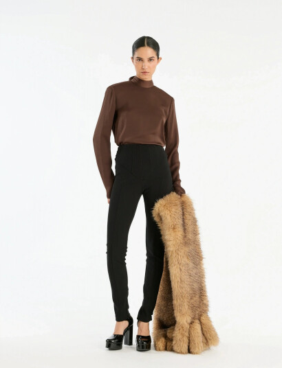 ROTATE Birger Christensen Satin Drapy Back Top - Brown - 38