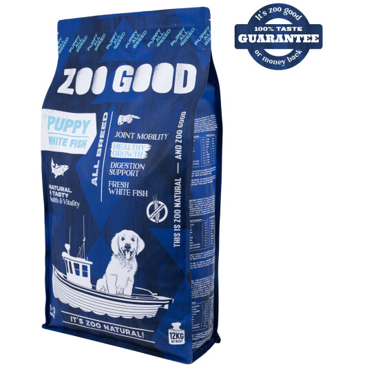 Zoo Good Hundefôr Puppy med Hvit Fisk for Alle Raser 12 kg