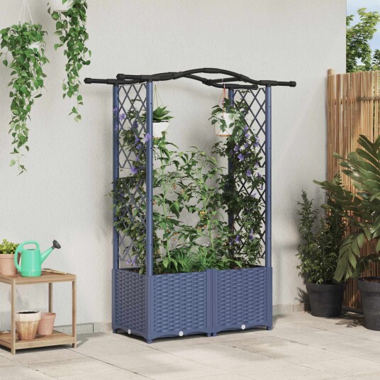 vidaXL Hevet Bed med Trellis og Tak Grå 125 x 40 x 138 cm PP