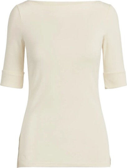 Lauren Ralph Lauren Stretch Cotton Boatneck Tee MASCARPONE CREAM XXL