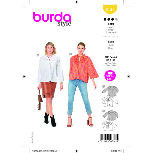 Burda 6141 - Bluse EUR: 34-44, US:8-18