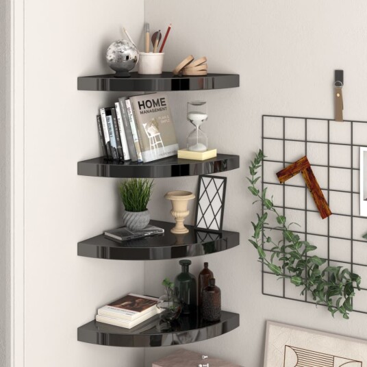 vidaXL Flytende vegghyller 4 stk h?yglans svart 35x35x3,8 cm MDF