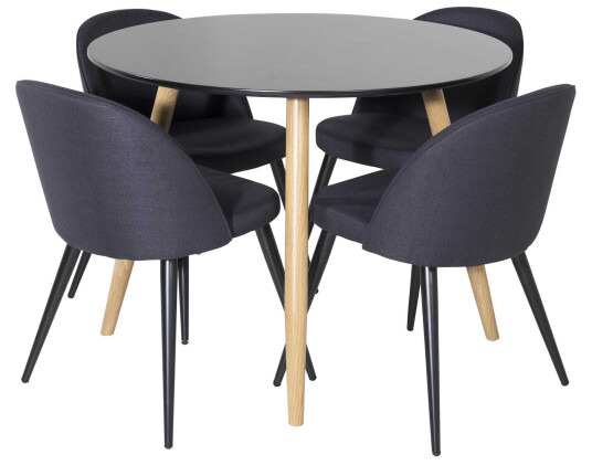 Venture Design Plaza & Velvet spisegruppe Svart/svart 4 st stoler & bord 100 cm