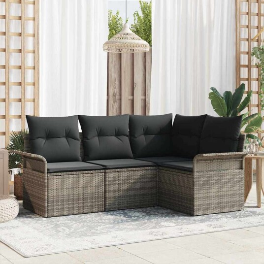 vidaXL Hagesofa Set 4 stk. Grå polyrotting