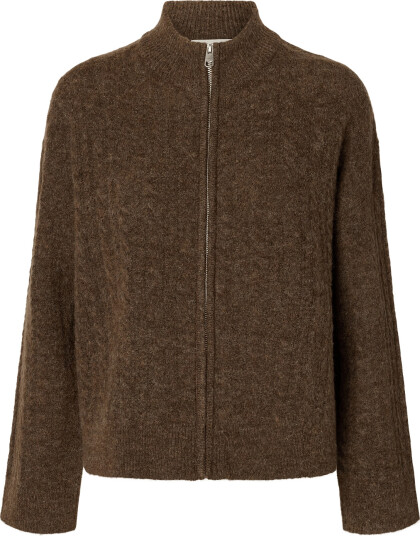 Selected Slwlulu Cable Ls Knit Zipper Cardigan Brown XS