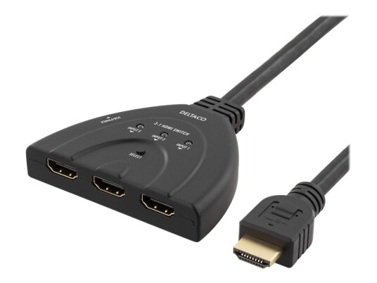 Deltaco HDMI 7044 4K Video/Audio Switch med 3 porter for stasjonær bruk