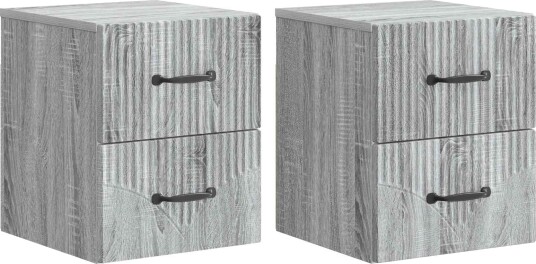  Vegghengt Nattbord med skuff 2 pcs Grå sonoma 34,5 x 33 x 40 cm