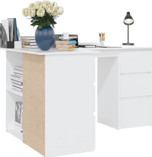 vidaXL Hjørneskrivebord hvit 145x100x76 cm sponplate
