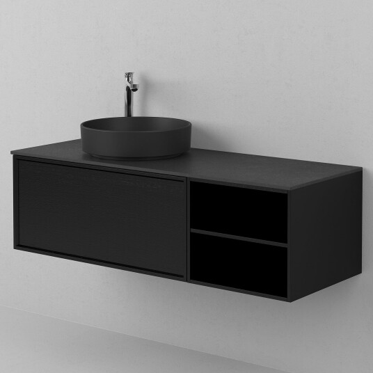 INR Iconic Nordic Rooms Air Wood Servantskap Hel Front med 2 Skuffer og Åpen Oppbevaring H350xd450mm Black oak / 120cm Høyre