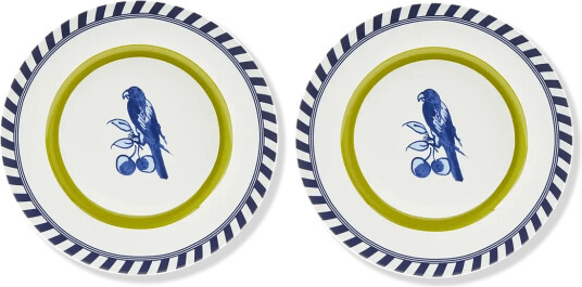 POLSPOTTEN Plates Bird Patterned Set 2 Green Ø27X H2.4CM POLSPOTTEN Plates Bird Patterned Set 2 Green Ø27X H2.4CM