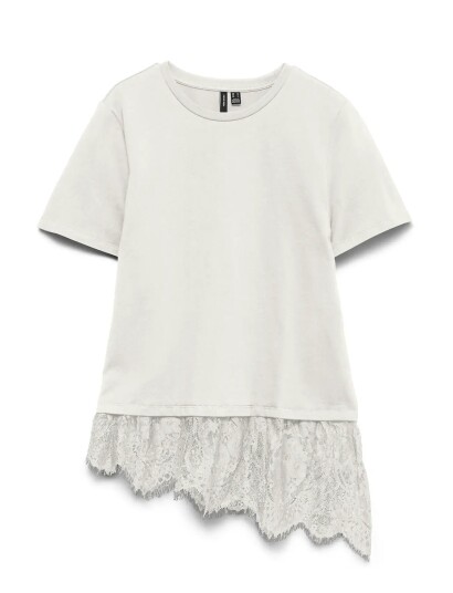 Vero Moda Vmbrit Ss O Neck Lace T Shirt Jrs Exp   White   XS