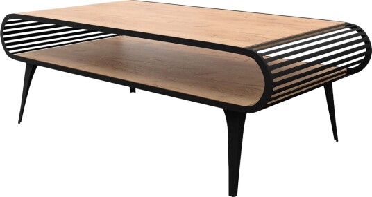 Salvaris Sofabord 120 cm - Svart med bordplate i naturlig trelook