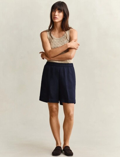 GANT Linen Blend Pull On Shorts   Navy   32