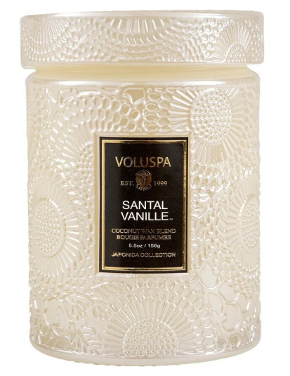 Voluspa Japonica duftlys i glassboks 50 timmar Santal Vanille
