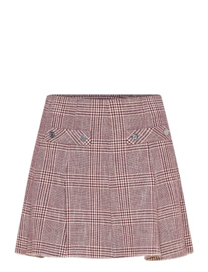 Maje Checked Skirt With Godets   Burgundy   36