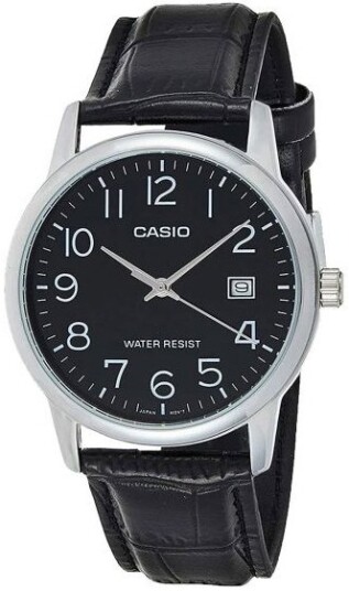 Casio Herreklokke MTP V002L 1BUDF Classic Sort/Lær Ø37 mm