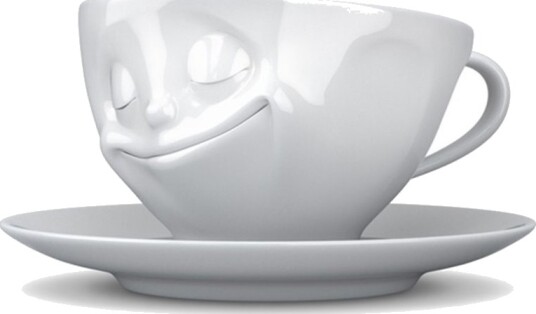 58Products Tassen Kaffekopp med sk??l - 200ml, Hvit - Glad fjes