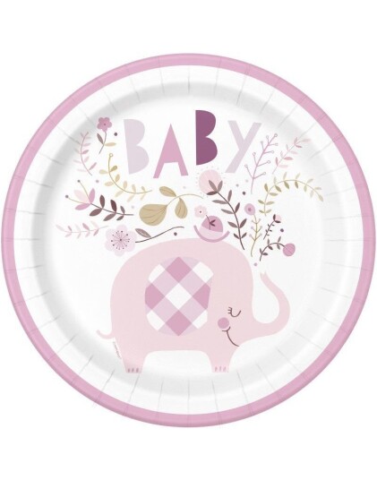 8 stk Baby Pink Elephant Papptallerkener 22 cm
