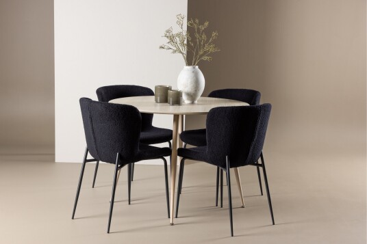 Venture Home Plaza Spisegruppe 100 cm Rund med 4 Modesto stoler Whitewash/Sort