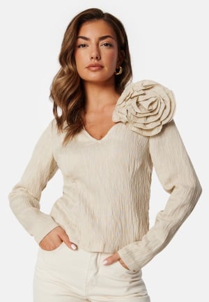 VILA Viflowery Short L/S V-Neck Top Cement 42