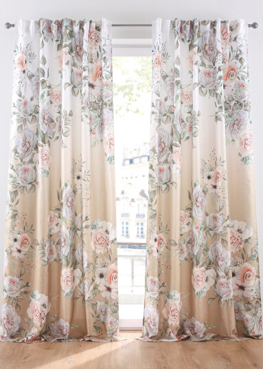 bonprix Mikrofibergardin med rosetrykk (1-pack) 1 (H/B: 145/140 cm) beige