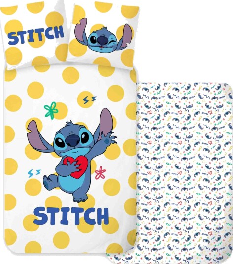 Licens Stitch sengetøy 100% bomull Barnesengetøy 140x200 cm Gule prikker