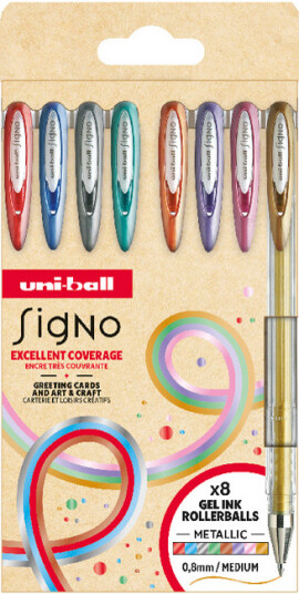 Uni Ball Signo Gel Penne 8Stk Metallic Farver Umn-120 (Metallic Colors) 0,8Mm Streg
