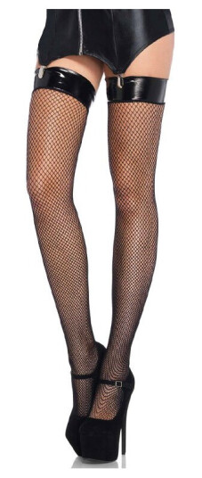 Leg Avenue Stockings Vinyl Top Fishnet Thigh Highs  One Size 8291-001