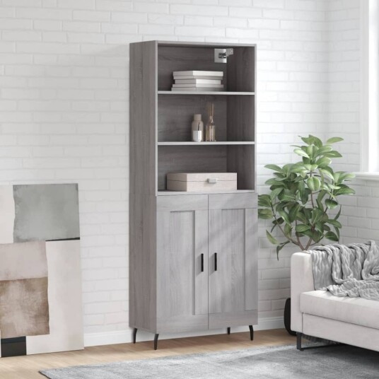 Highboard grå sonoma 69,5x34x180 cm konstruert tre