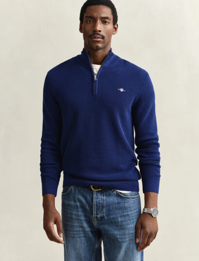 GANT Micro Textured Cotton Half Zip Navy XXXL