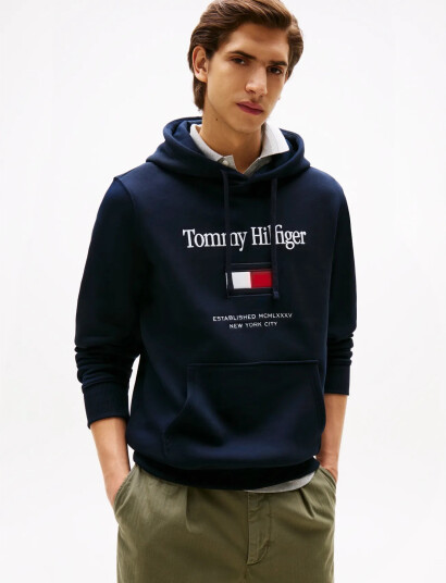 Tommy Hilfiger Tommy Embro Flag Hoodie - Navy - L