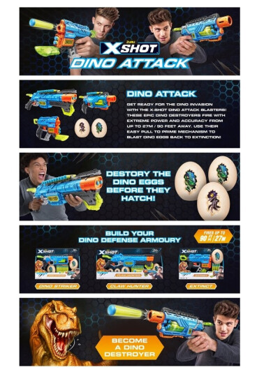 X-Shot Dino Attack Claw Hunter Foam Dart Blaster 24 Darts 6 Eggs