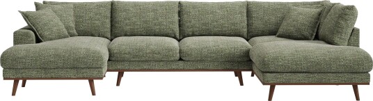 Copenhagen Premium 5 personers Højrevendt U formet Dyb Sofa med Divan og Chaiselong i Chenille Grøn