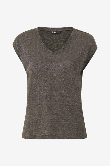 Only - Topp onlSilvery S/S V Neck Lurex Top - Grønn