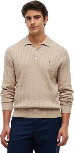 Tommy Hilfiger Classic Cotton Cable Ls Polo Beige S